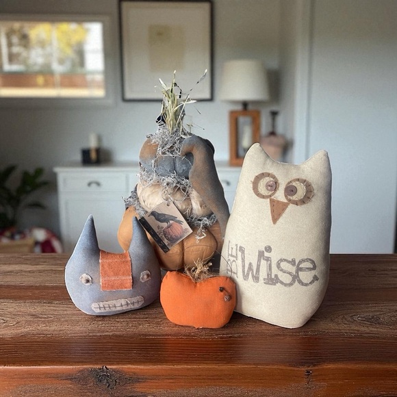 Honey & Me Owl Pillow Doorstop “Be Wise” Primitive Folk Art Rustic Boho Rare - Picture 7 of 8